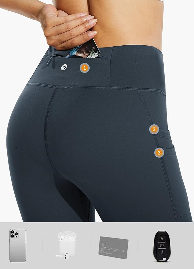 baleaf Women's Fleece Lined Leggings Water Resistant Thermal Winter Warm Tights High Waisted with Pockets Running Gear