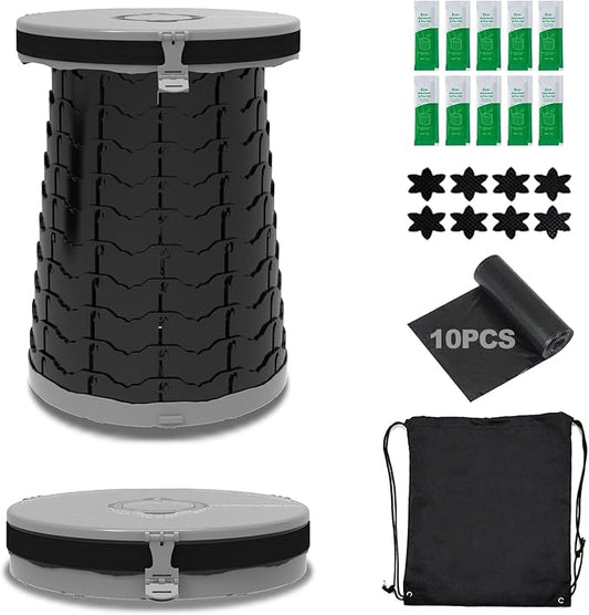 Camping Toilet Retractable Portable for Adults Kids, Adjustable Height Potty with Lid Foldable Design for Hiking, Car Travel, Truck, RV, Boating, Road Trips, Beach (Grey)