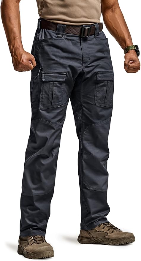 CQR Men's Flex Ripstop Tactical Pants, Water Resistant Stretch Cargo Pants, Lightweight EDC Hiking Work Pants