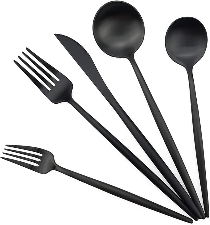 Gugrida Black Flatware, Royal 20 Piece Luxury Matte Finish 18/10 Stainless Steel Tableware Sets for 4 Including Forks Spoons Knives, Camping Silverware Travel Utensils Set Cutlery (Black)
