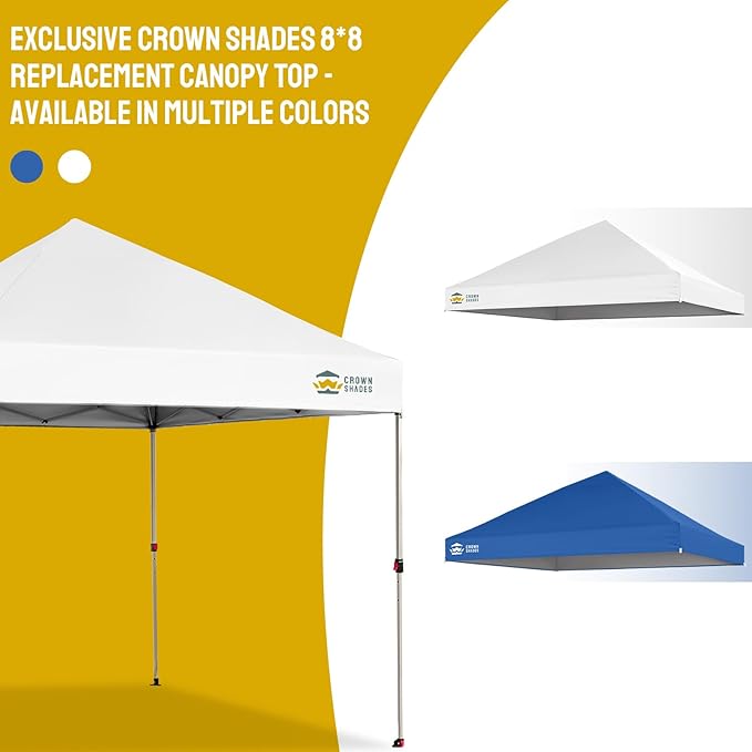 CROWN SHADES 8x8 Canopy Replacement Top - Only Compatible with Crown Shades RS64F Series, Silver Coated with Air Vent, White (Top Only)