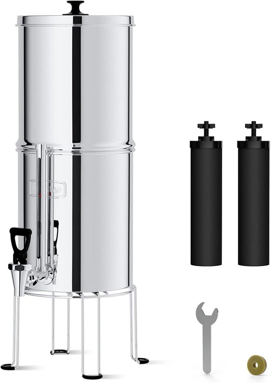 Waterdrop Water Filter System, NSF/ANSI 42&372 Standard, 2.25G Stainless-Steel System with 2 Filters, Sight Glass Spigot and Stand, Reduces Chlorine and Lead-King Tank Series, WD-TK-S