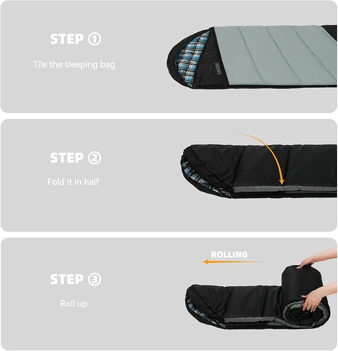 Cotton Flannel Liner Sleeping Bag for Adults Teens Kids, Cold Weather & Warm, 3-4 Seasons, Lightweight Compact Camping Essentials Equipment, Hiking, Outdoor, Travel