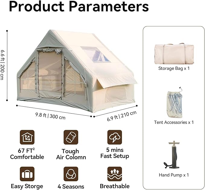 Inflatable Camping Tent with Pump,4-6 Person Waterproof Blow Up Air Tent for Camping Hiking,Easy to Set Up 4-Season Inflatable House Tent with Oversized Canopy.