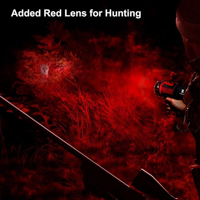 YIERBLUE Rechargeable Spotlight with Super High Lumen LED, IP67 Waterproof Handheld Flashlight Searchlight with Detachable Red Light Filter, Long Running