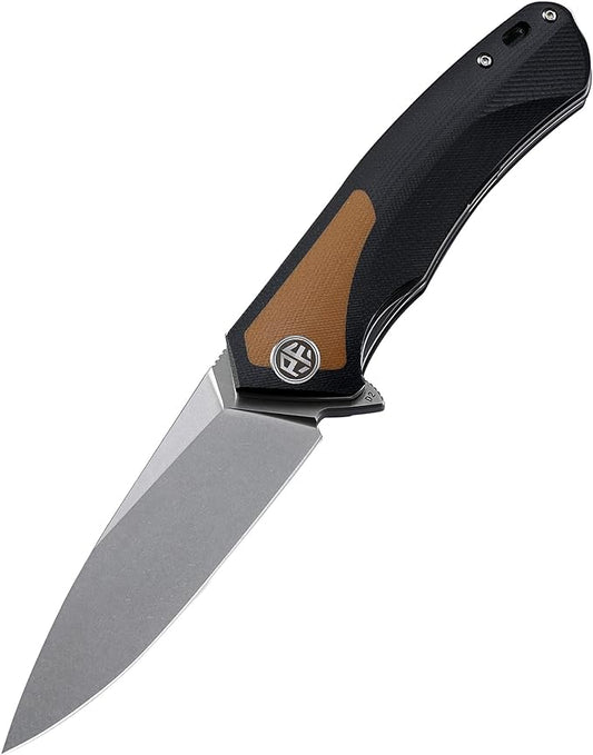 Petrified fish PF838 D2 steel folding knife outdoor tactical pocket knives G10 handle camping hunting Cutter EDC tool (Brown, Stonewash)