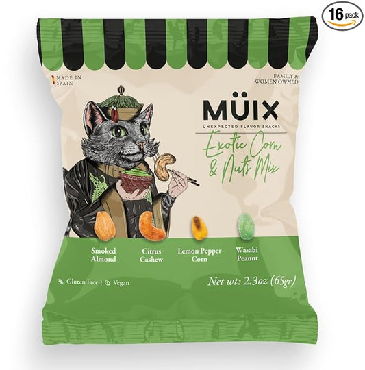 Müix Snacks, Special Flavor Trail Mix, Exotic Mix, Mix Snacks (Smoked Almond, Citrus Cashew, Peppper Lemon Corn, Wasabi Peanut) - 2.3 Ounce Bags (Pack of 16 Bags)