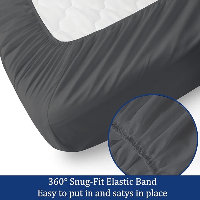 RV Short King Sheet Set 72 x 75 - 100% Egyptian Cotton, 600 Thread Count - 4 Piece Sateen Weave Camper Bedding - Deep Pocket RV Sheets Fits Up to 16" Mattress - Soft & Breathable - Dark Grey