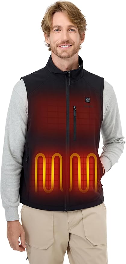 ORORO Men's Heated Softshell Vest with Battery, Soft Shell Heated Golf Vest for Men (Charger Not Included)