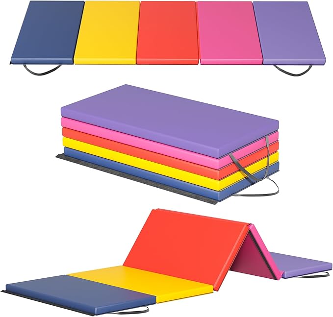 Gymnastics Mats Foldable Tumbling Mats Portable Gymnastics Exercise Mat 2'x6'/2.5'x6.4'/4'x6'/4'x8'/4'x10'/ Gymnastics Tumbling Mats Pad Home Exercise Panel Mat With Carrying Handles