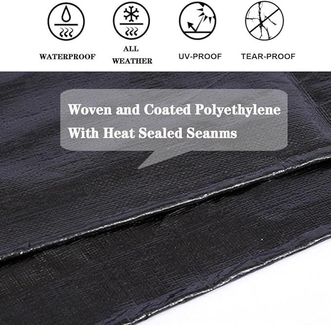 Tarps Heavy Duty Waterproof 9x16ft,TEZONG Black Plastic Tarps Large Multipurpose Outdoor Tarp Cover Thick Poly Tarpaulin 12MIL for Emergency Rain or Sun, Roof, Patio Furniture, Firewood, Canopy