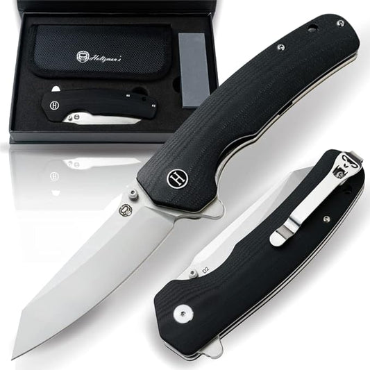Holtzman's Gorilla Survival - The Clip Point Folding Pocket Knife (Silver) - D2 Steel Blade - Tactical EDC Knife with G10 Handle & Pocket Clip