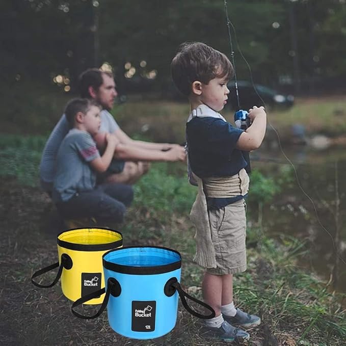 Collapsible Bucket with Handle, Multifunctional Foldable Water Container for Camping, Hiking, Traveling, Fishing, Washing, Gardening, Waterproof, Durable, Lightweight, Black