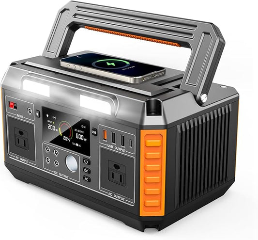 Portable Power Station 600W Output（1000W peak） 520Wh Capacity, fast charging, 4-Way Charging, Wireless Phone Charging, BMS Battery management system.