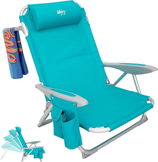 #WEJOY Folding Beach Chair for Adults, 4-Position Aluminum Lightweight Beach Chair, Low Sands Chairs with Shoulder Strap, Cup Holder and Padded Headrest, Supports 265lbs for Lawn
