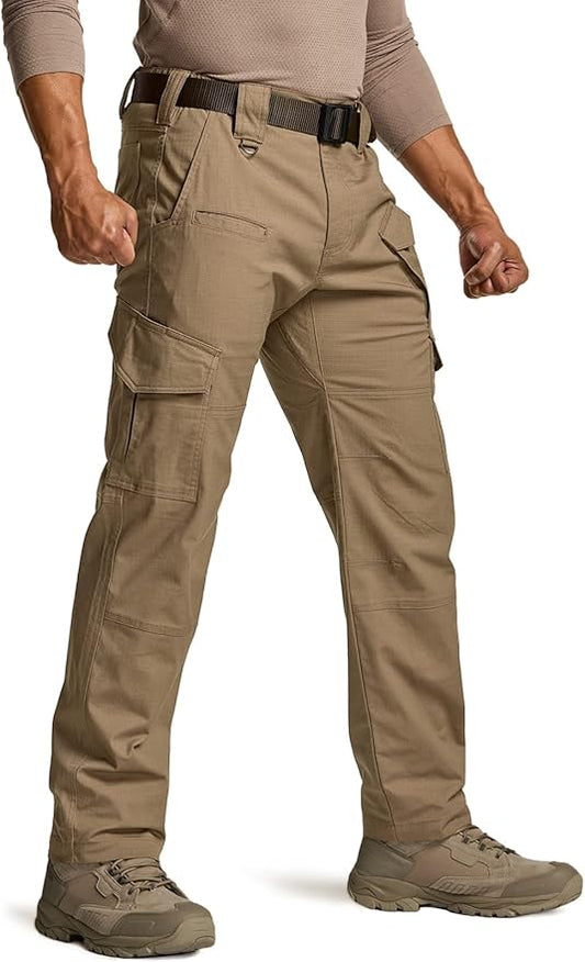 CQR Men's Flex Ripstop Tactical Pants, Water Resistant Stretch Cargo Pants, Lightweight EDC Hiking Work Pants