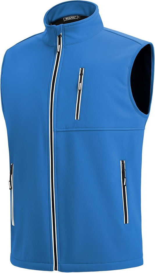 WULFUL Men's Windproof Lightweight Golf Vest Outerwear with Pockets, Softshell Sleeveless Jacket for Travel Hiking Running