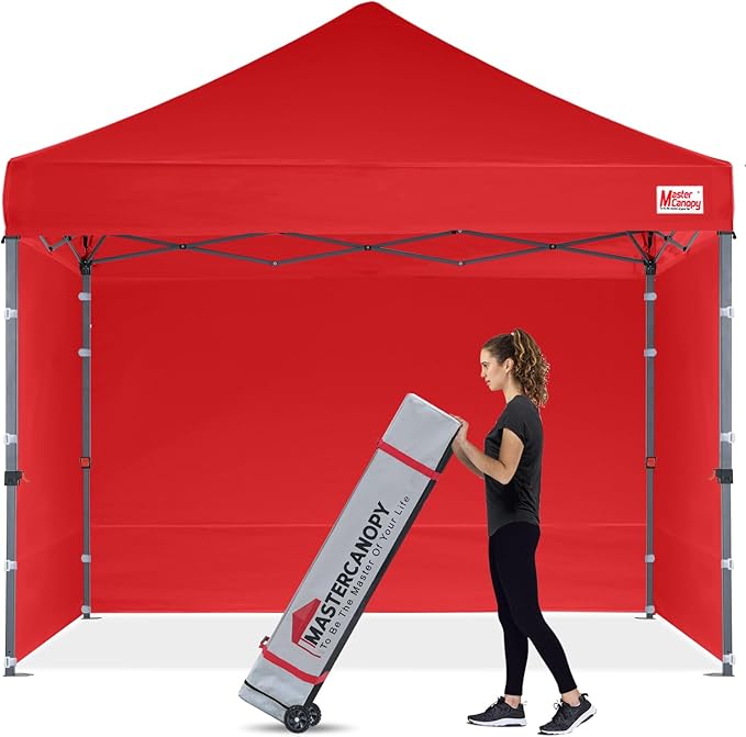 MASTERCANOPY Heavy Duty Pop-up Canopy Tent with Sidewalls (10x10,Red)