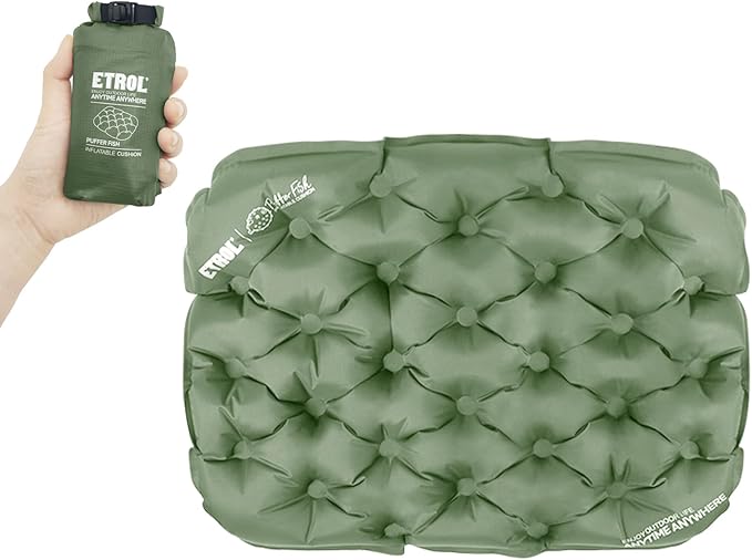 ETROL Portable Inflatable Seat Cushion, Lightweight Camping Air Sitting Pad with Storage Bag and Repair Cloths, Waterproof Air Bleacher Seat Cushion