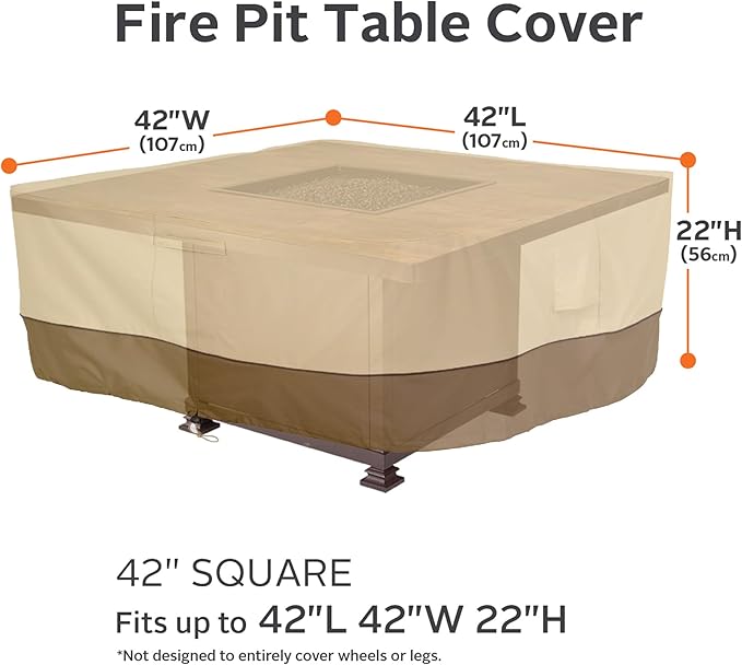 Classic Accessories Veranda Water-Resistant 42 Inch Square Fire Pit Table Cover, Outdoor Table Cover