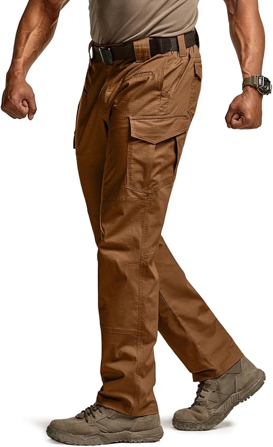 CQR Men's Flex Ripstop Tactical Pants, Water Resistant Stretch Cargo Pants, Lightweight EDC Hiking Work Pants