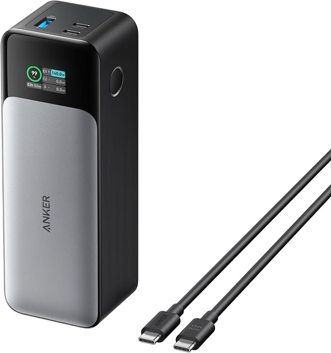 Anker 737 Power Bank, 24,000mAh 3-Port Laptop Portable Charger with 140W Fast Charging, Smart Display, for Outdoor Work, Compatible with iPhone 16/15/14 Series, Vision Pro, Samsung, MacBook, and More