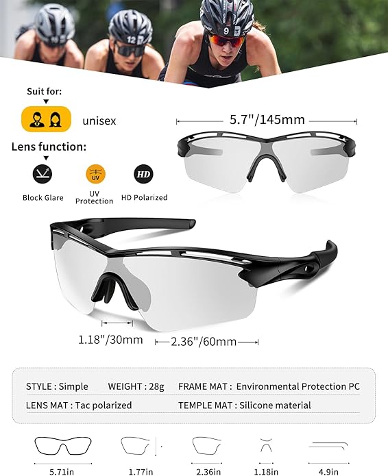 Rosemal Sports Sunglasses Polarized Cycling Sunglasses Running Driving Fishing Hiking for Men Women UV400 TAC TR90