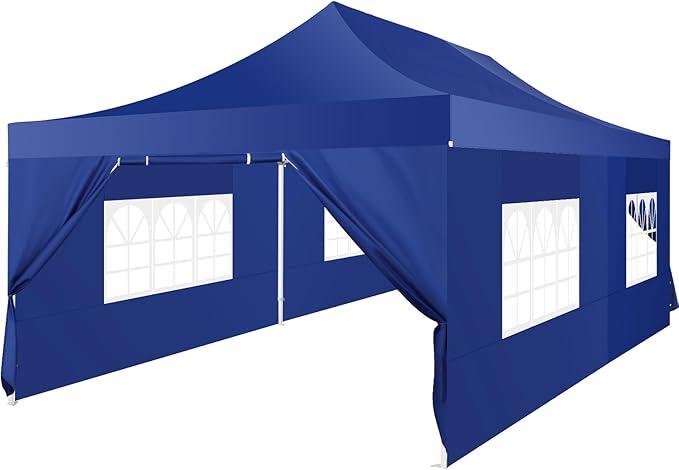 COBIZI 13x26 Pop Up Canopy with 6 Sidewall,Heavy Duty Canopy UPF 50+ All Season Wind Waterproof Commercial Outdoor Wedding Party Tents for Parties Canopy Gazebo with Roller Bag(13 x 26 ft Dark Blue)