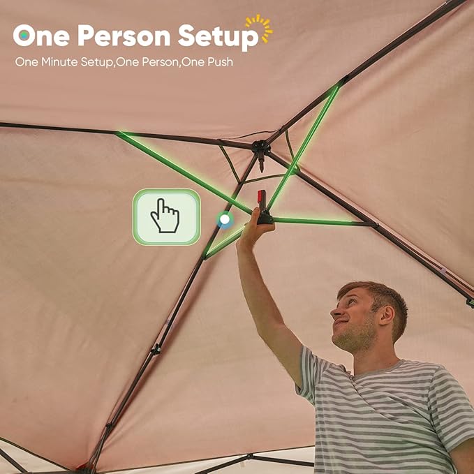 Quictent 10’x10’ Pop up Canopy Tent with Netting, One Person Instant Setup Screen House Room Tent Screened- 2 Magnetic Doors, Waterproof (Khaki)