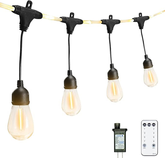 LED Outdoor Edison String Lights Waterproof with Remote 28.2FT, 12 Shatterproof Bulbs with Timer and IC Function, Patio & Backyard Lights, Dimmable Warm White 2700K, ETL Certified