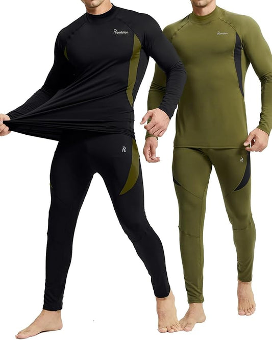 romision 2 Pack Thermal Underwear for Men Long Johns Fleece Lined Hunting Gear Bottom Top Set Base Layer Cold Weather XS-4XL