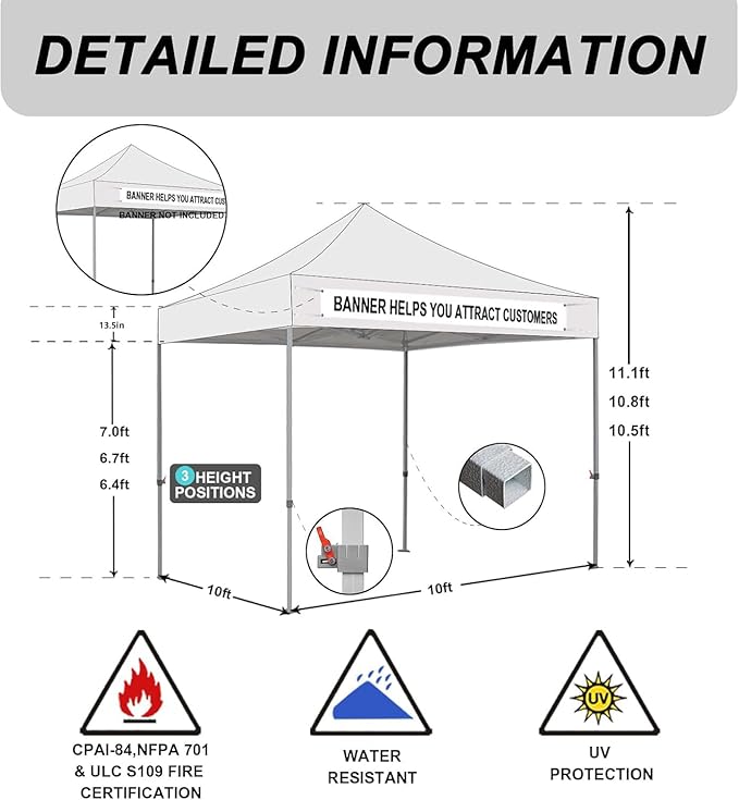 Eurmax USA Standard 10x10ft Patio Pop Up Canopy Tent for Outdoor Events Commercial Instant Canopies with Heavy Duty Roller Bag,Bonus 4 Canopy Sand Bags (White)