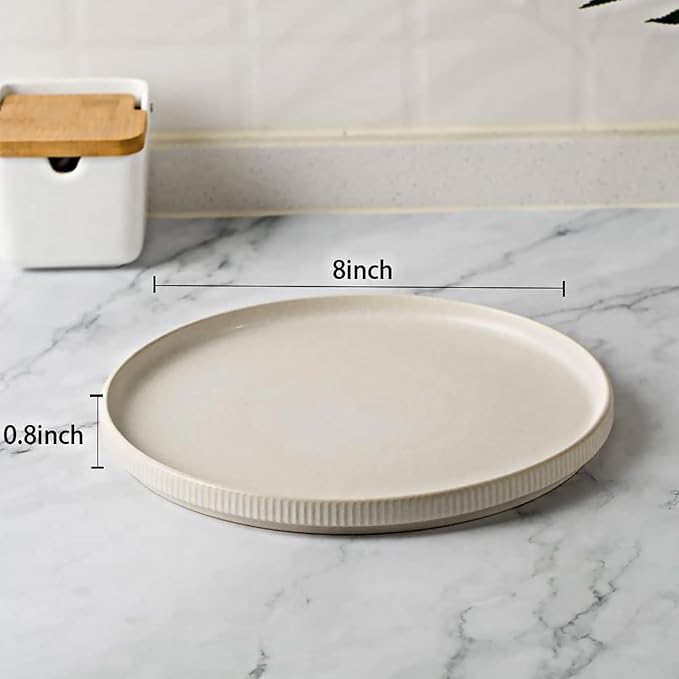 famiware Star Salad Plates for 6, 8 inches Plate Set, Stoneware Dinnerware, Small Dinner Plates for Dessert, Salad, Appetizer, Matte White