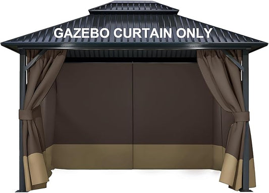 COWVIE 4-Panel 10' x 13' Gazebo Replacement Curtains, Patio Privacy Sidewalls with Double Zipper, Replacement for Outdoor Gazebo Canopy (Curtain Only)