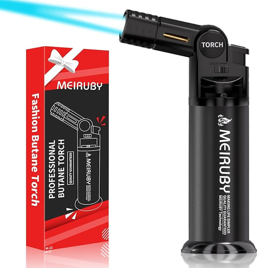 Butane Torch Lighter with Adjustable Jet Flame Head Angle/Safety Lock, Refillable Portable Culinary Blow Torch for Kitchen Cooking, Baking, BBQ, Welding & Camping