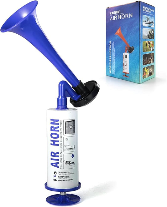 FARBIN Handheld Air Horn, Portable Air Pump Horn, Personal Safety Horns, Loud Noise Maker Horn for Boating, Sports Events, Parties, Birthdays, Camping, Graduation (Blue Handheld Air Horns)