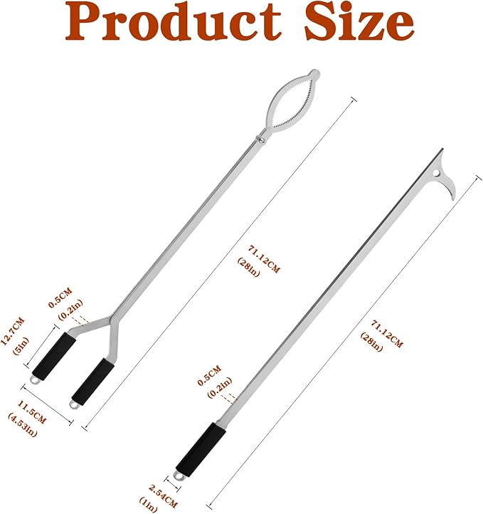 28" Stainless Steel Fire Log Tongs Firewood Grabber and Fire Poker Set,Large Fire Pit Tool Outdoor/Indoor Bonfire Campfire Backyard Deck Camping Log Grabber Safely Moves Firewood