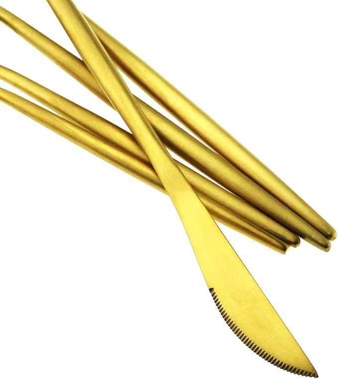 Gugrida Gold Flatware, Royal 20 Piece Luxury Matte Finish 18/10 Stainless Steel Tableware Sets for 4 Including Forks Spoons Knives, Camping Silverware Travel Utensils Set Cutlery (Gold)