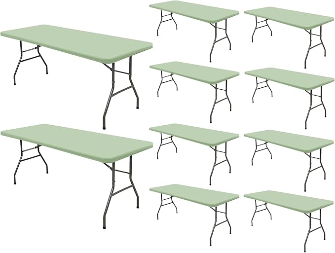 10 Pack Picnic Table Cover Elastic Fitted Outdoor Tablecloths for 8 Foot Rectangle Tables Waterproof Stretch Washable Patio Folding Spandex Table Cloth Camping Banquet Parties (Sage Green,30" x 96")