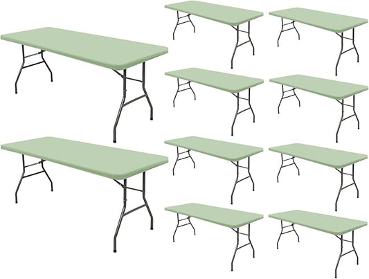 10 Pack Picnic Table Cover Elastic Fitted Outdoor Tablecloths for 6 Foot Rectangle Table Waterproof Stretch Washable Patio Folding Spandex TableCloth for Camping Banquet Parties (Sage Green,30" x 72")