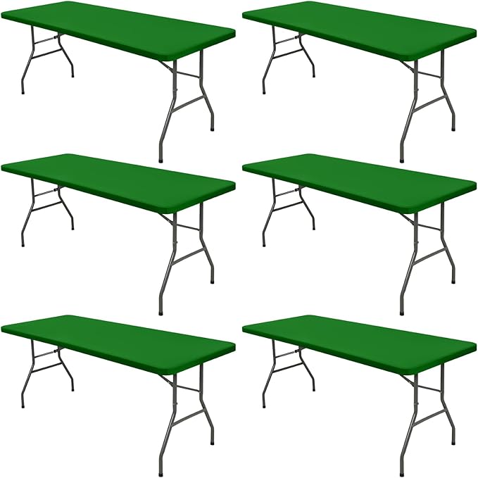 6 Pack Picnic Fitted Table Cover for 6 Foot Tablecloth for Rectangle Tables Waterproof Stretch Washable Folding Indoor and Outdoor Spandex Table Cloth for Camping Banquet and Parties (Green,30" x 72")