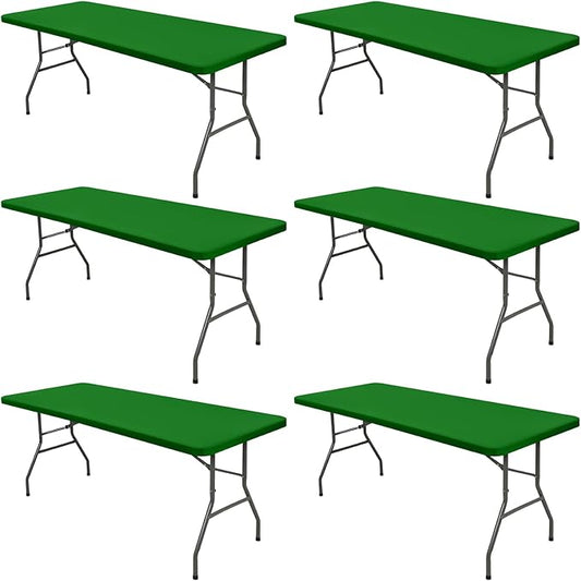6 Pack Picnic Fitted Table Cover for 6 Foot Tablecloth for Rectangle Tables Waterproof Stretch Washable Folding Indoor and Outdoor Spandex Table Cloth for Camping Banquet and Parties (Green,30" x 72")
