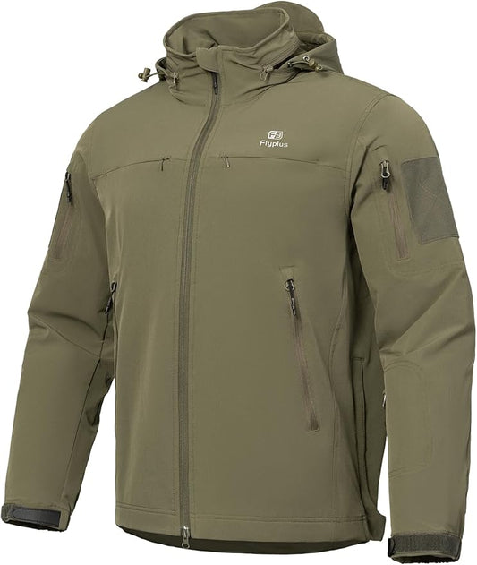 Men’s Tactical Jacket Lightweight Hooded Windbreaker Water Resistant Stretch Breathable 9 Pockets Outdoor Work Coat