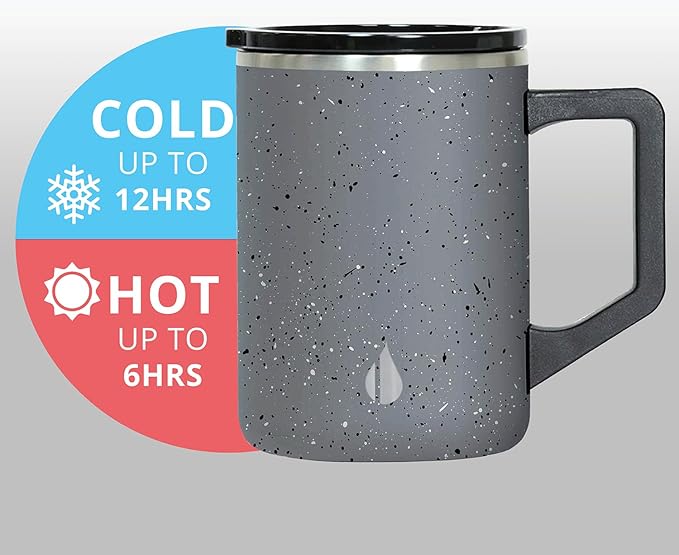 Elemental Insulated Coffee Mug - Triple-Wall Stainless Steel Summit Travel Cup for Hot and Cold Drinks - Thermal Coffee Mug with Lid and Handle for Camping, Office & Travel 16oz - Grey Speckle