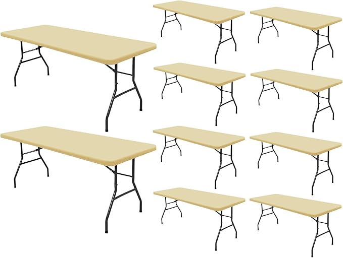 8 Foot Picnic Table Cover Fitted 10 Pack Elastic Outdoor Tablecloths for Rectangle Tables Waterproof Stretch Washable Patio Folding Spandex Table Cloth Camping Banquet Parties (Champagne,30" x 96")