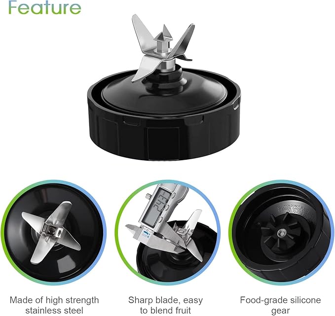 (Pack of 2) Blender Replacement Parts 7 Fins Extractor Blade Assembly with Rubber Gasket Compatible with Nurti Ninja Blenders Auto iQ BL480 BL401 BL642 BL801 NN102