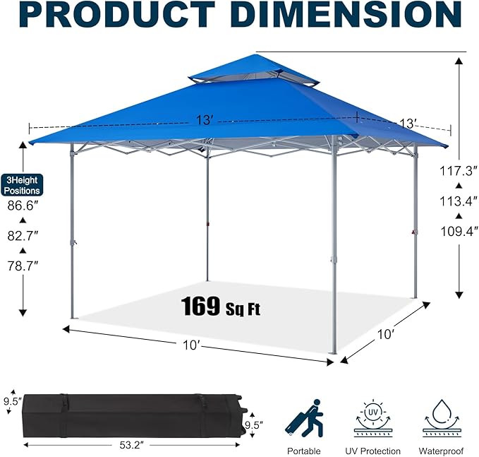 MASTERCANOPY 13x13 Pop-Up Canopy Tent Instant Shelter Outdoor Canopy with Wheeled Bag (Blue)