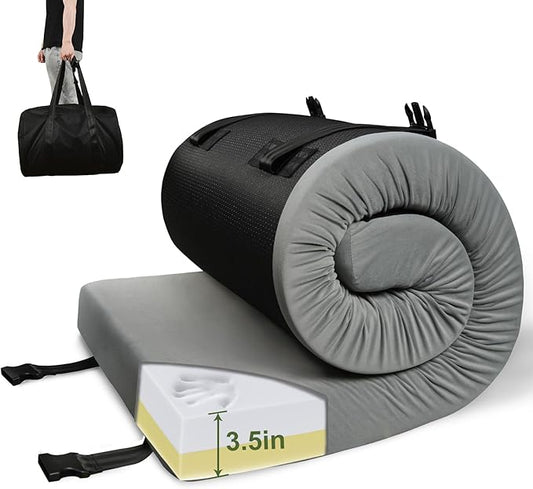 3.5" Extra Thick Foam Camping Mattress, Waterproof Cover & Travel Bag, Portable Sleeping Pad for Car/Tent/Cot/SUV/Trunk/Floor/Guest Bed