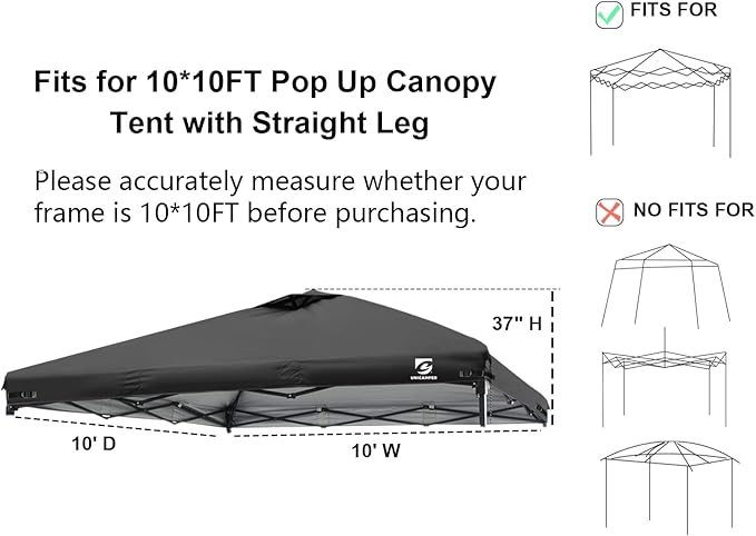 10x10 Pop Up Canopy Replacement Top Cover with Air Vent for Straight Leg Canopy Tent, Waterproof for Outdoor Garden Patio Camping Sun Shade(Top Only) (Black, 1)
