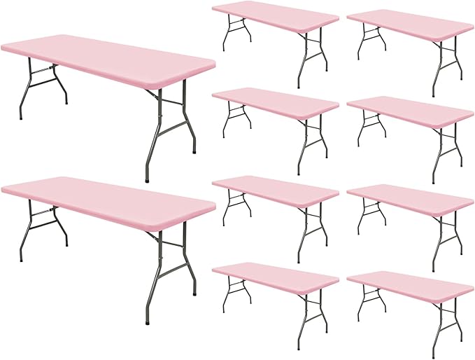 6 Foot Picnic Table Cover Fitted Elastic Tablecloth for Rectangle Table 10 Pack Waterproof Stretch Washable Folding Indoor Outdoor Spandex Tablecloth for Parties Banquet Camping (Pink,30" x 72")